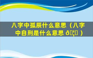 八字中孤辰什么意思（八字中自刑是什么意思 🦍 ）